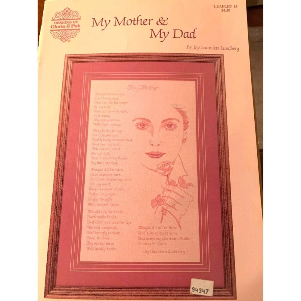 My Mother & My Dad Counted Cross Stitch Design Book by Joy Saunders Lundberg!